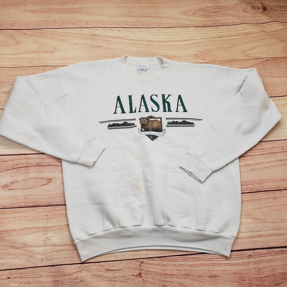 Hanes White Alaska Graphic Sweatshirt with Green Print